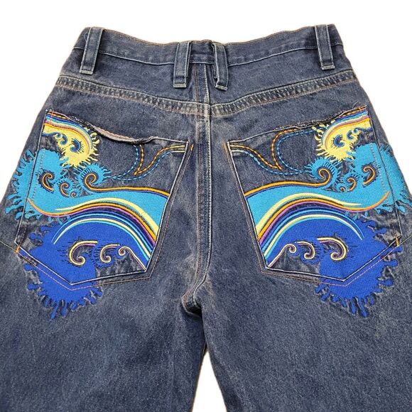 Unbranded Jean Shorts Mens 32 (30) Embroidered Jorts Skater Hip Hop  Jnco Style - Picture 4 of 14